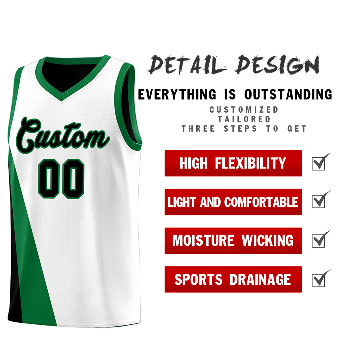 Custom White Black Slanting Two Lines Color Block Sports Uniform Basketball Jersey