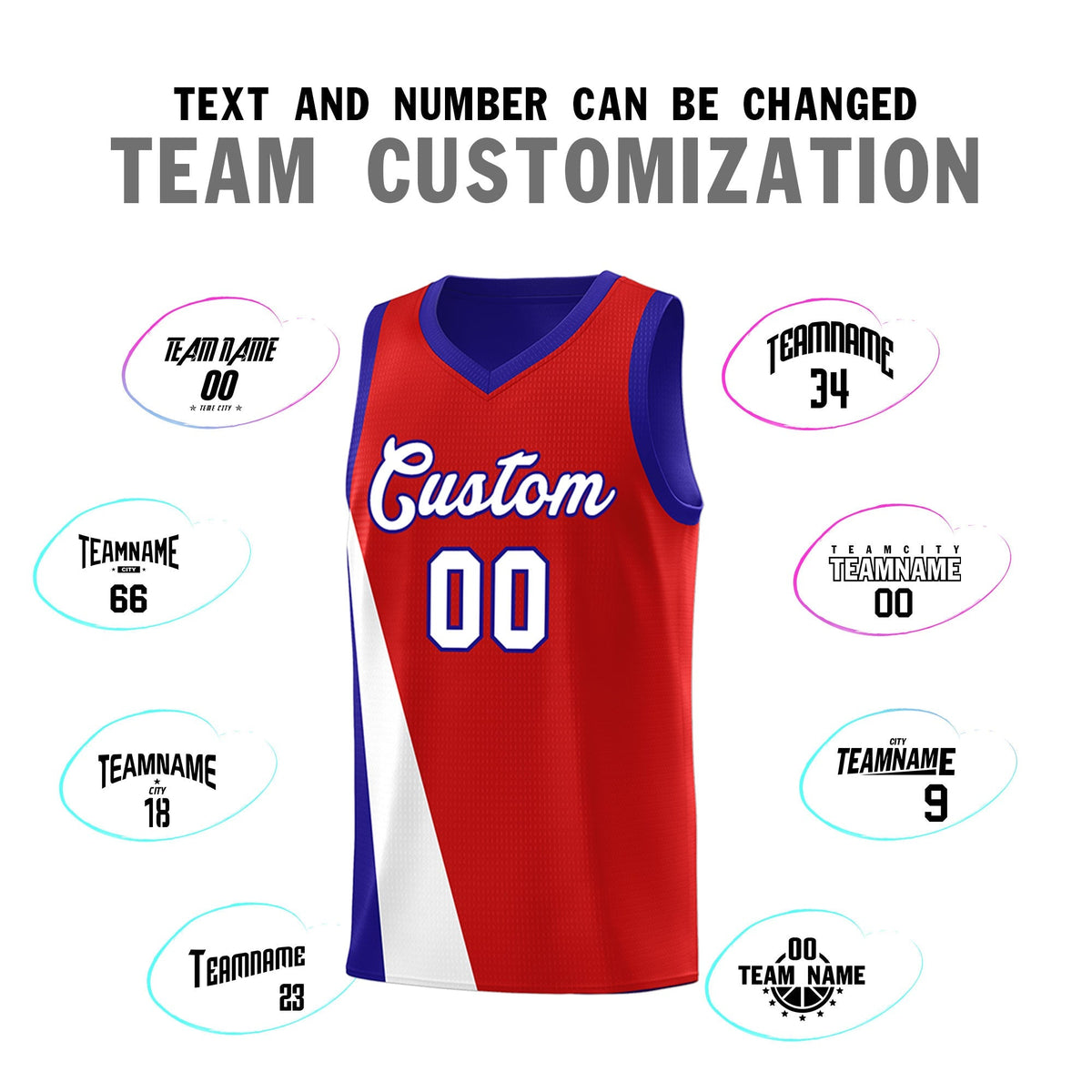 Custom Red Royal Slanting Two Lines Color Block Sports Uniform Basketball Jersey