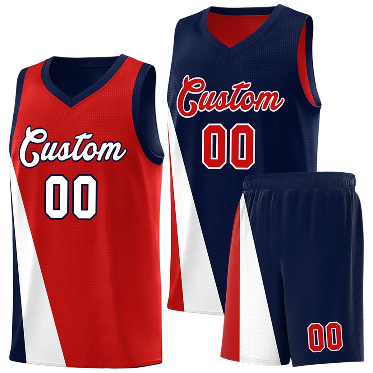 Custom Red Navy Slanting Two Lines Color Block Sports Uniform Basketball Jersey