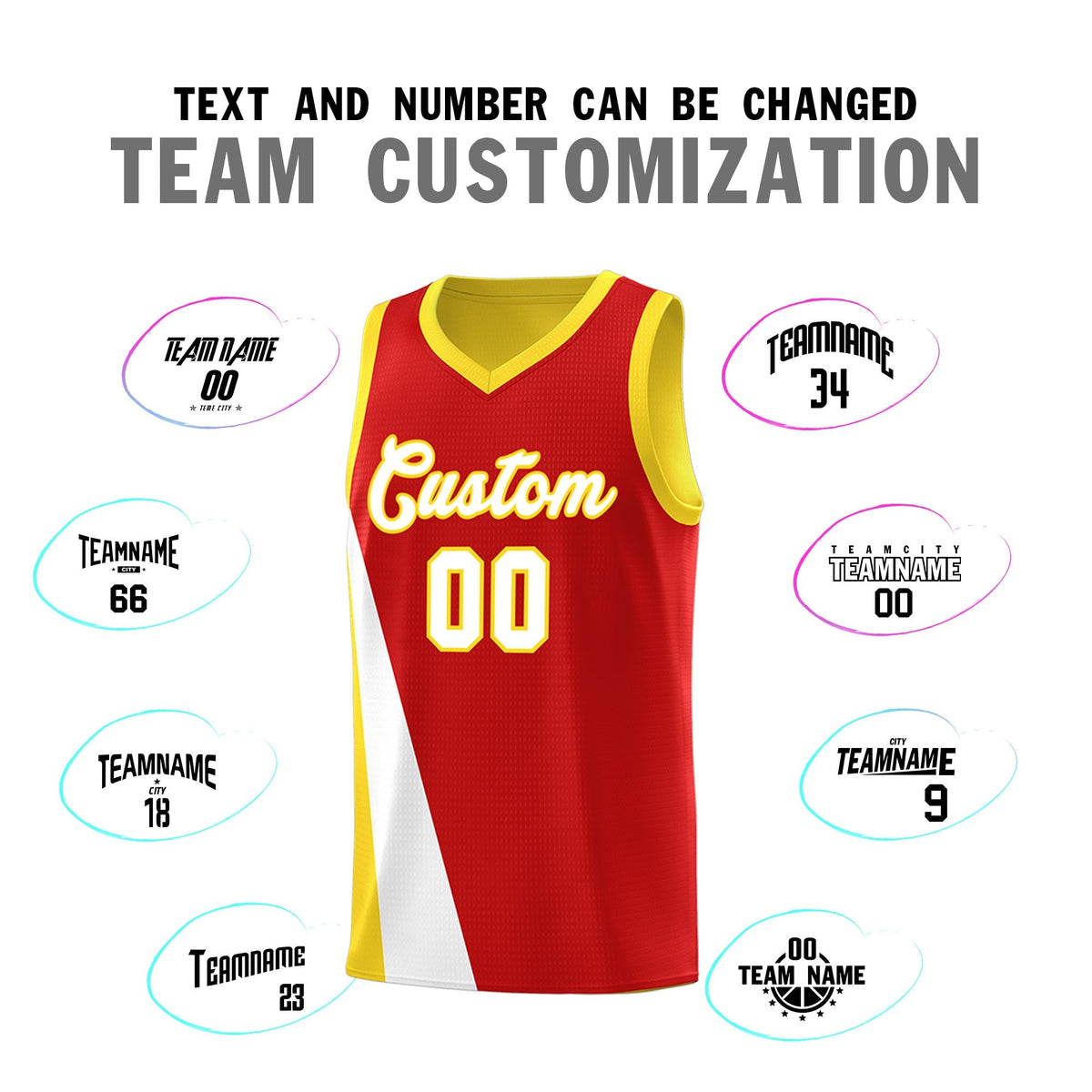 Custom Red Gold Slanting Two Lines Color Block Sports Uniform Basketball Jersey