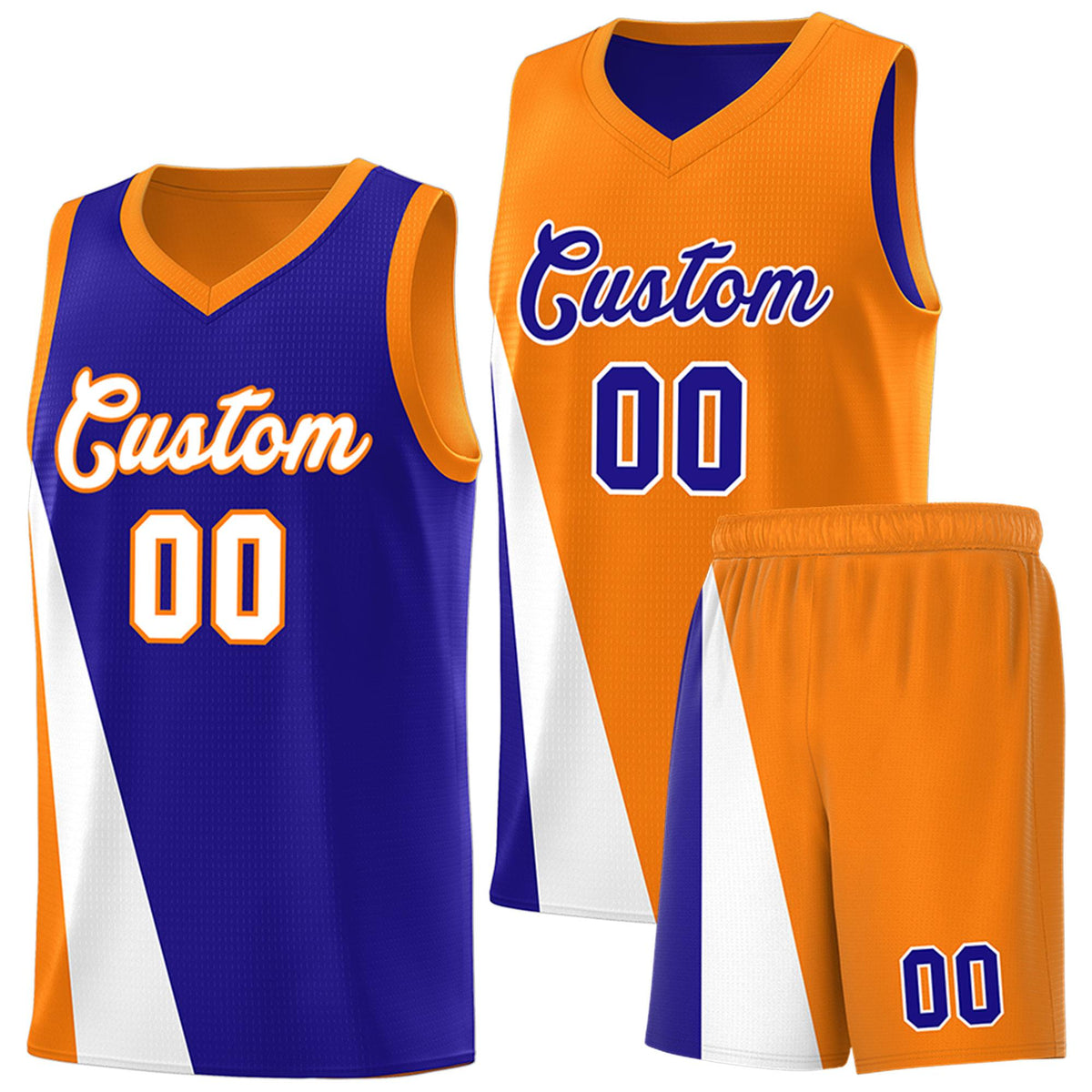 Custom Royal Orange Slanting Two Lines Color Block Sports Uniform Basketball Jersey