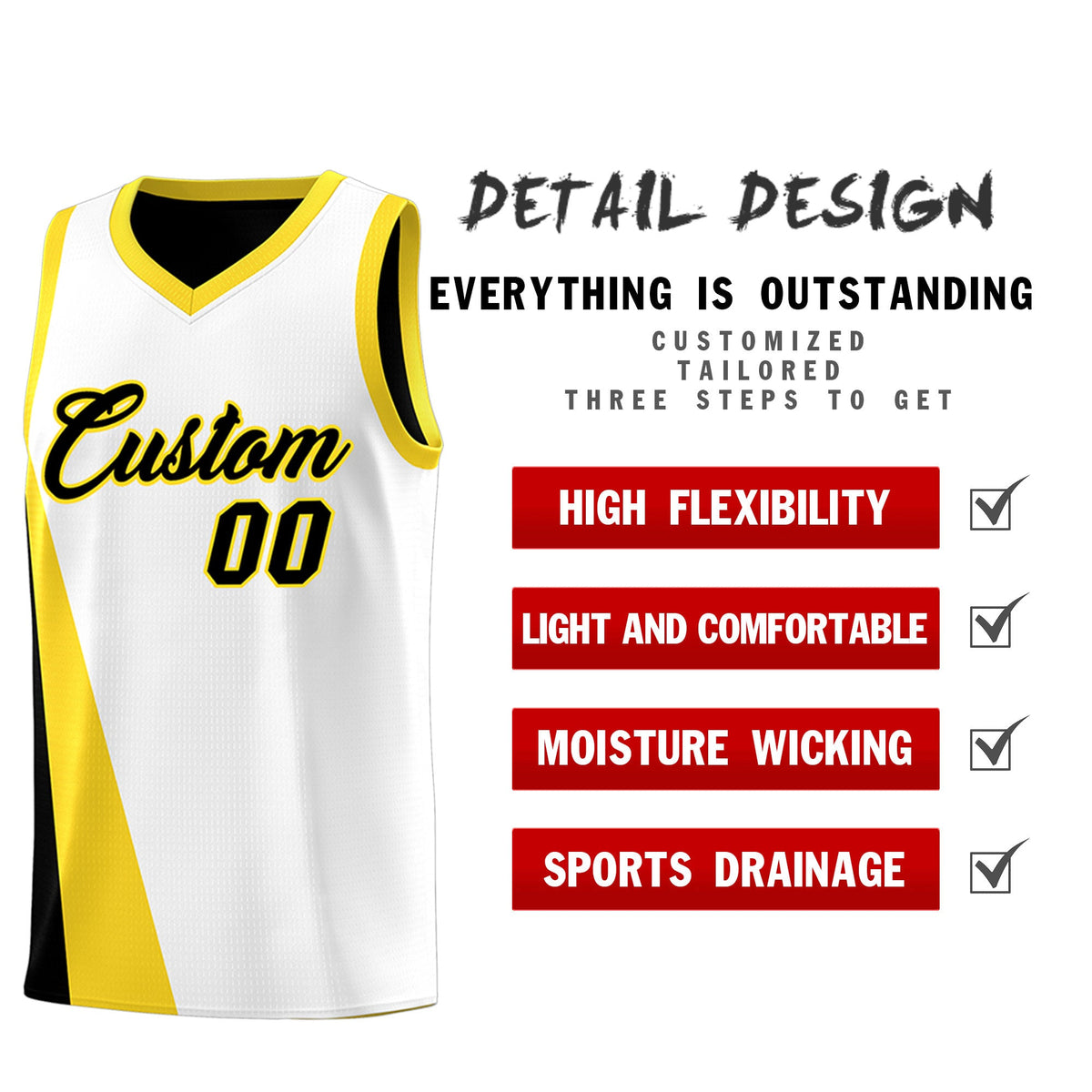 Custom White Black Slanting Two Lines Color Block Sports Uniform Basketball Jersey