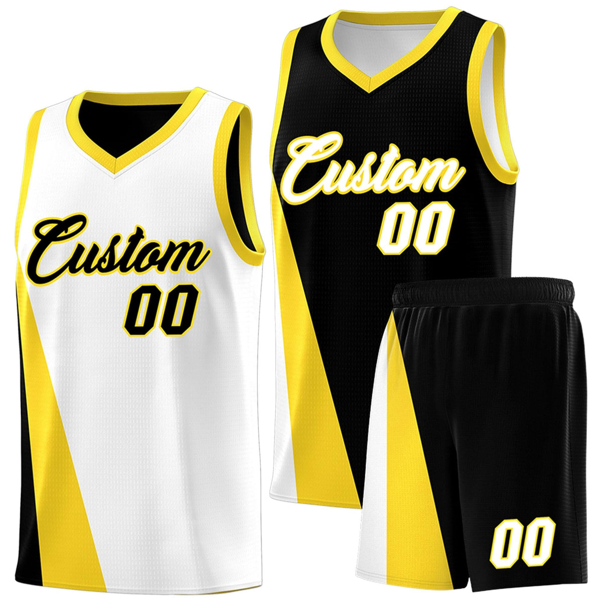 Custom White Black Slanting Two Lines Color Block Sports Uniform Basketball Jersey