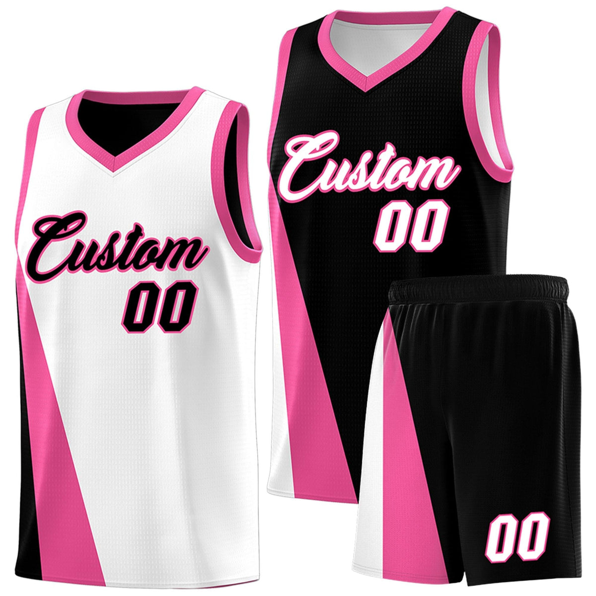 Custom White Black Slanting Two Lines Color Block Sports Uniform Basketball Jersey