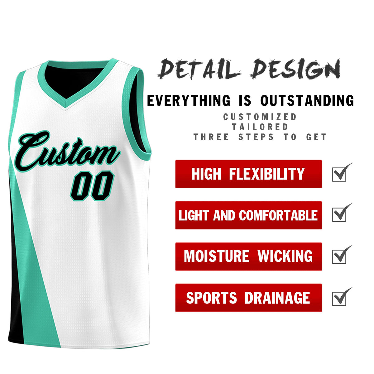 Custom White Black Slanting Two Lines Color Block Sports Uniform Basketball Jersey