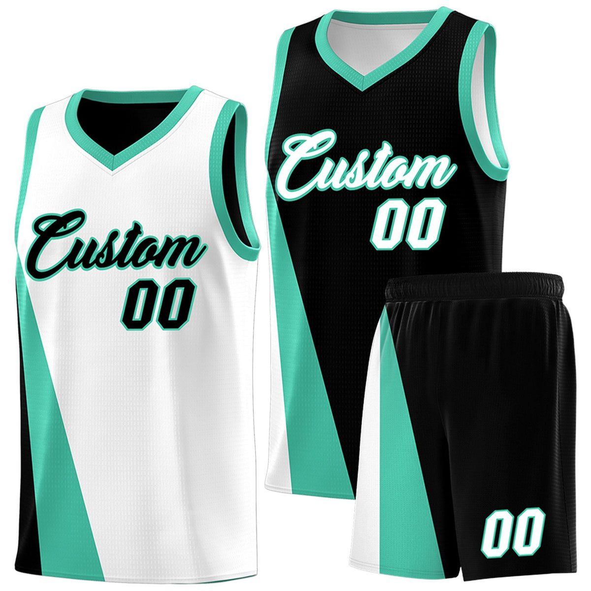 Custom White Black Slanting Two Lines Color Block Sports Uniform Basketball Jersey