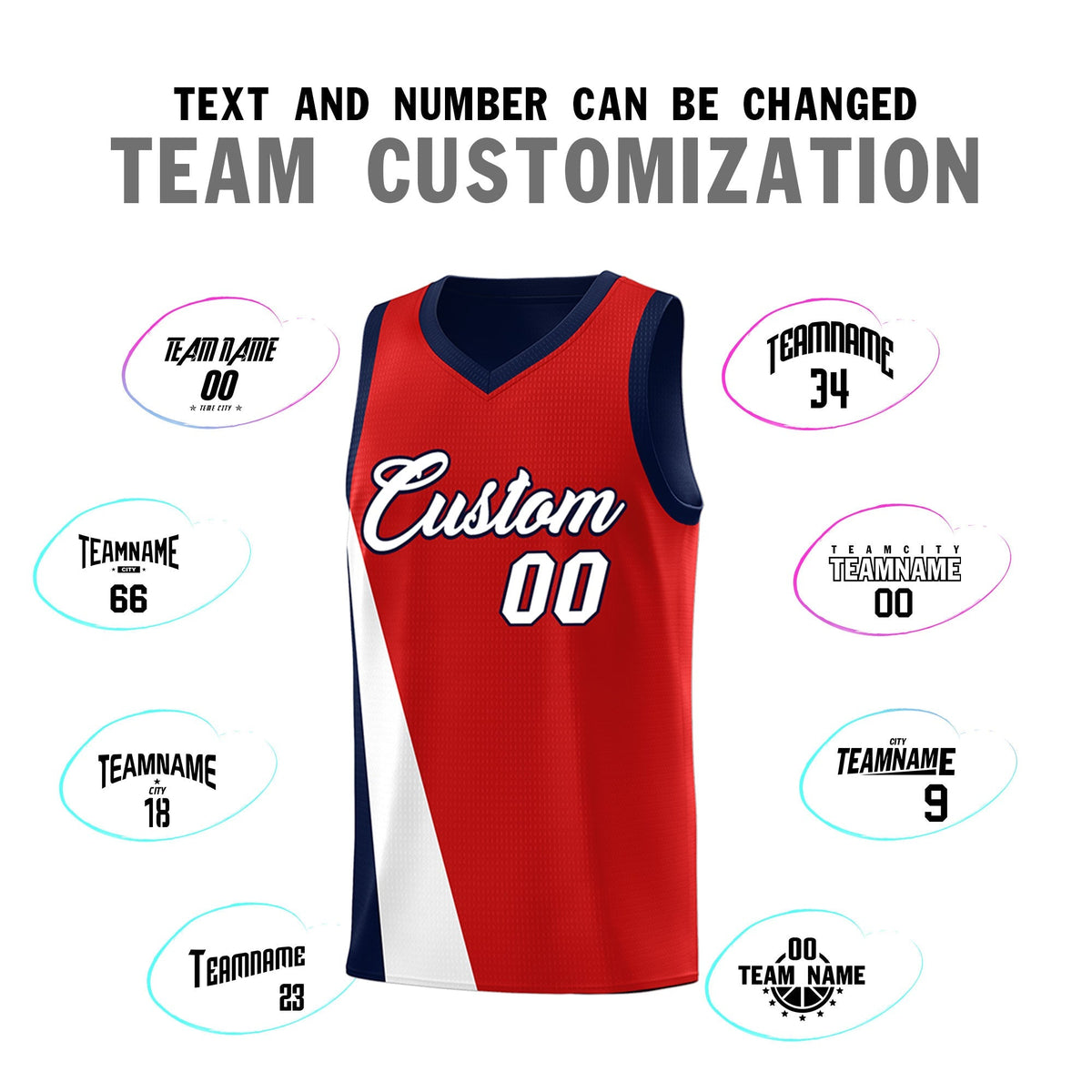 Custom Red Navy Slanting Two Lines Color Block Sports Uniform Basketball Jersey