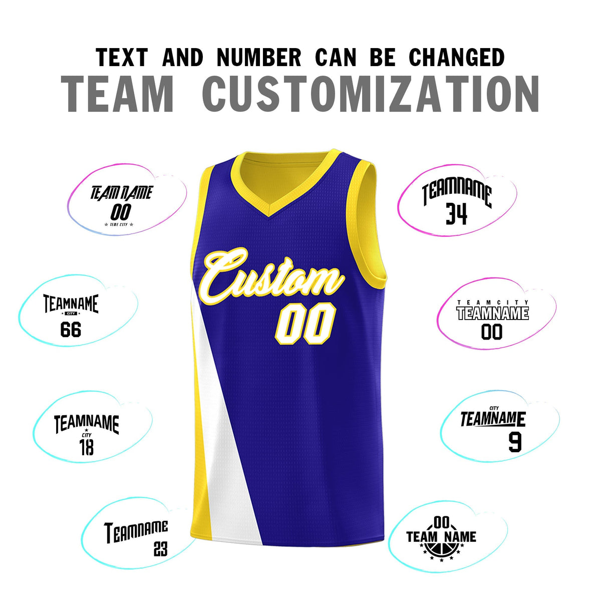 Custom Royal Gold Slanting Two Lines Color Block Sports Uniform Basketball Jersey