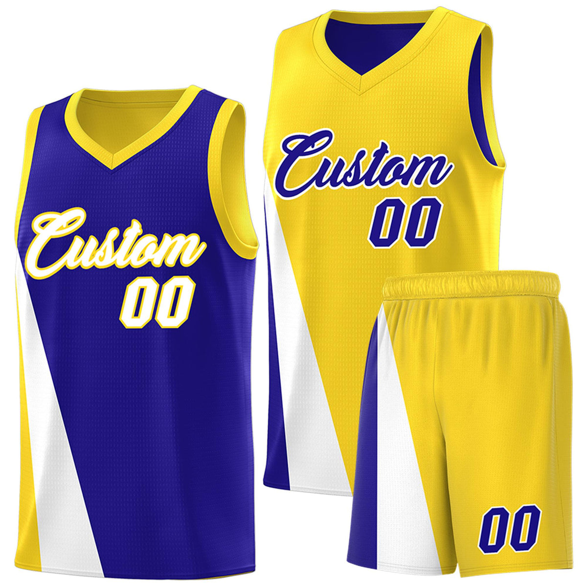 Custom Royal Gold Slanting Two Lines Color Block Sports Uniform Basketball Jersey