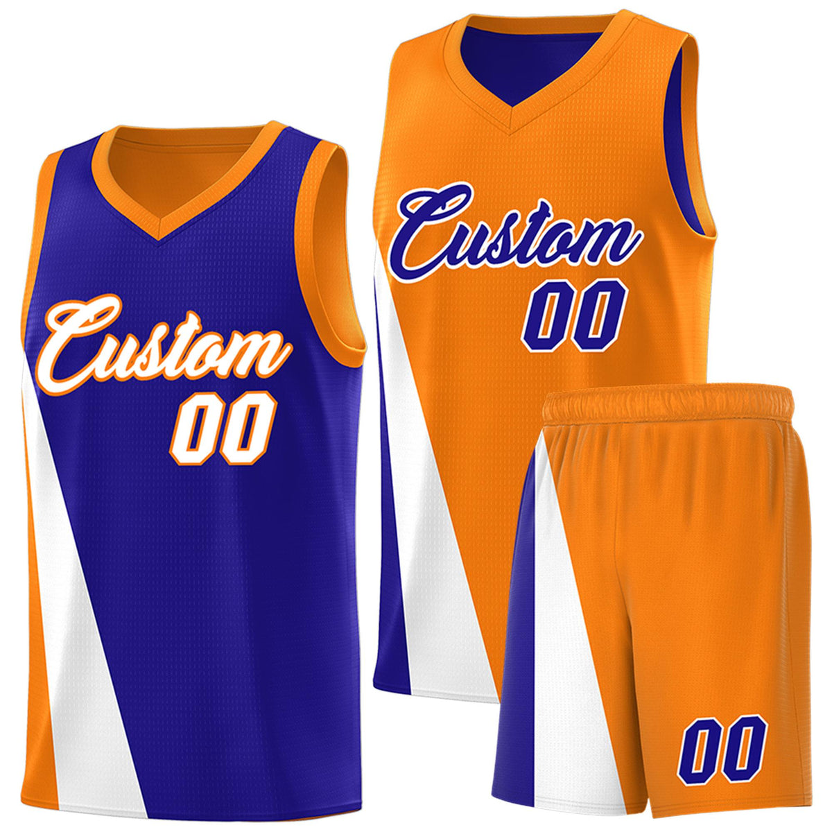 Custom Royal Orange Slanting Two Lines Color Block Sports Uniform Basketball Jersey