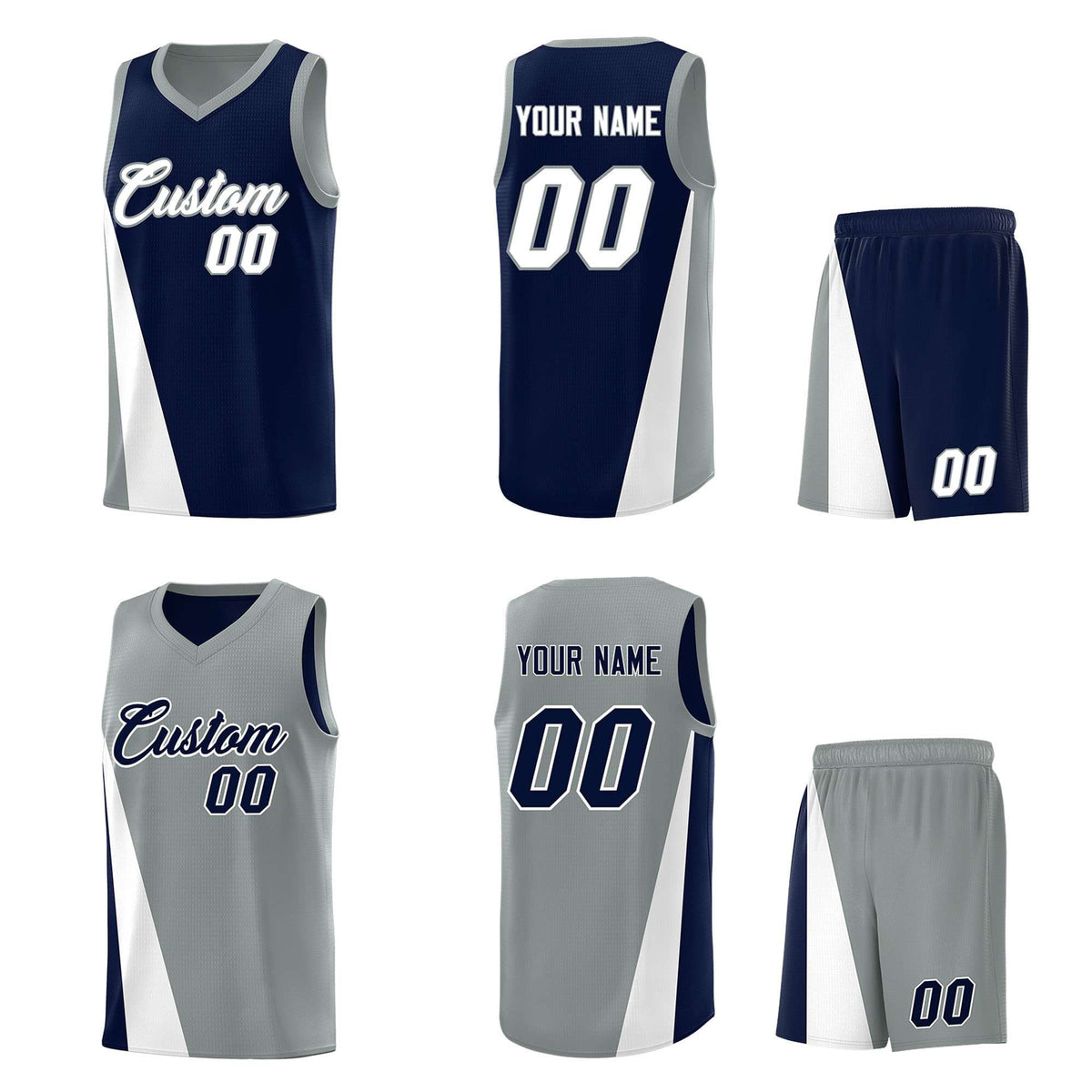 Custom Navy Gray Slanting Two Lines Color Block Sports Uniform Basketball Jersey