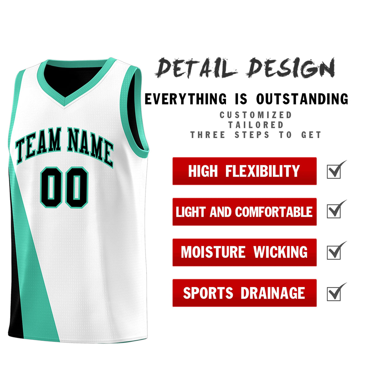 Custom White Black Slanting Two Lines Color Block Sports Uniform Basketball Jersey
