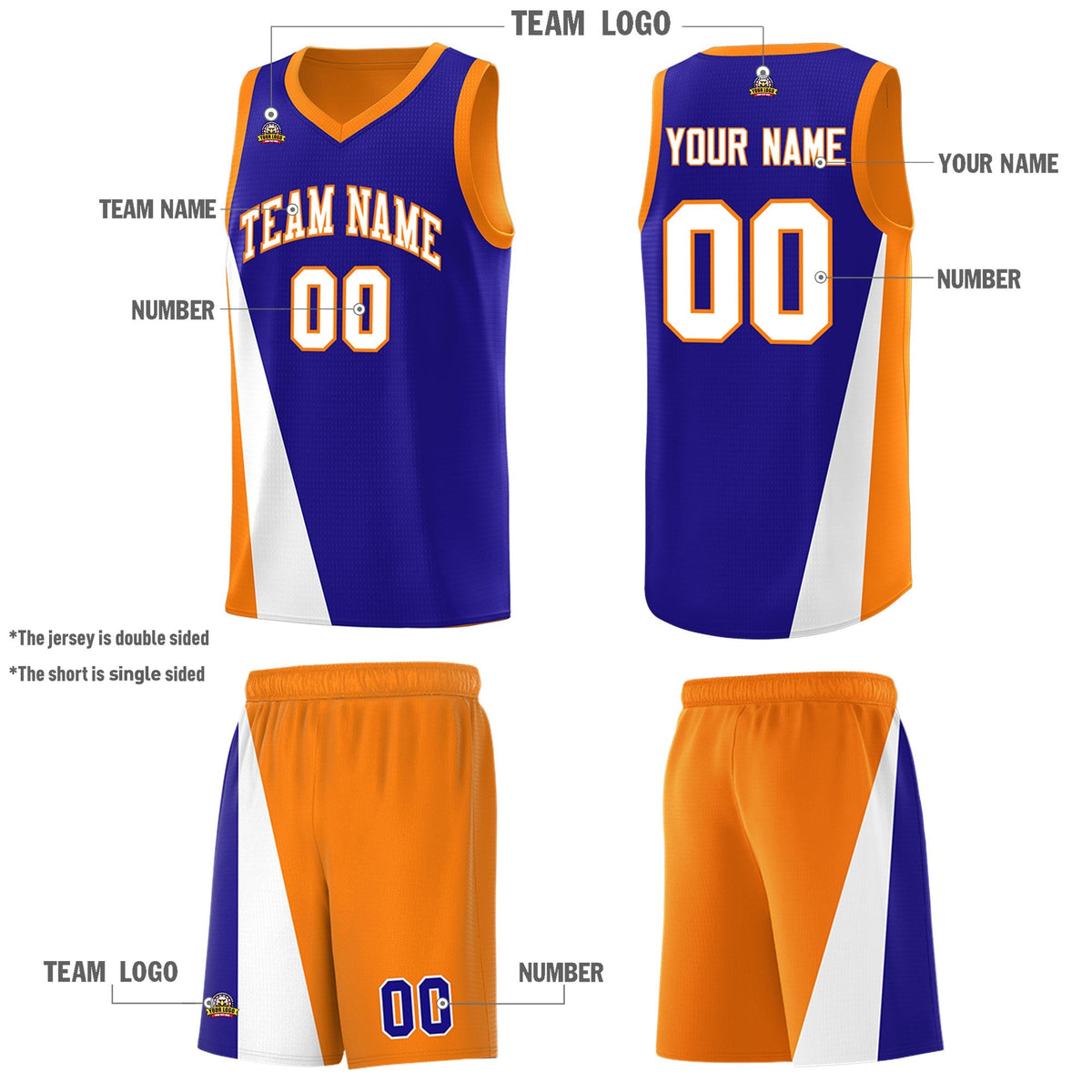 Custom Royal Orange Slanting Two Lines Color Block Sports Uniform Basketball Jersey