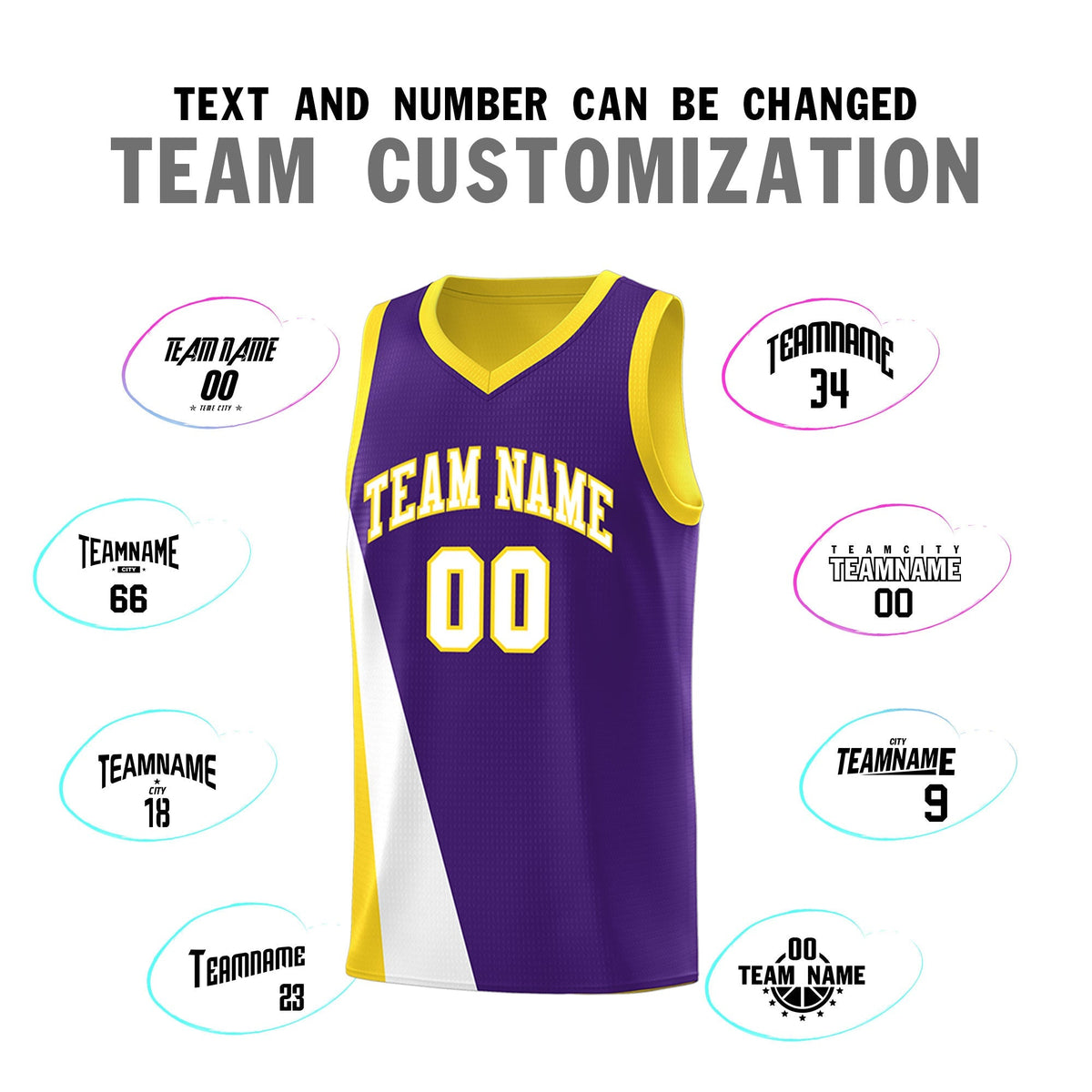 Custom Purple Gold Slanting Two Lines Color Block Sports Uniform Basketball Jersey