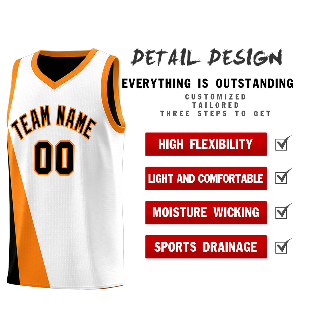 Custom White Black Slanting Two Lines Color Block Sports Uniform Basketball Jersey