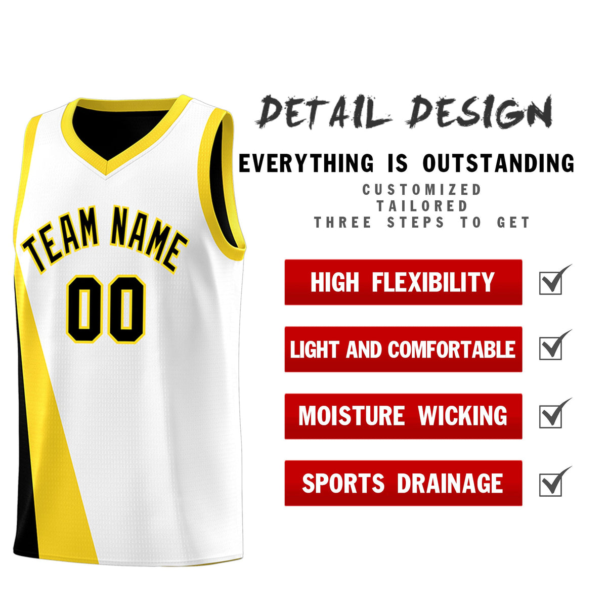 Custom White Black Slanting Two Lines Color Block Sports Uniform Basketball Jersey