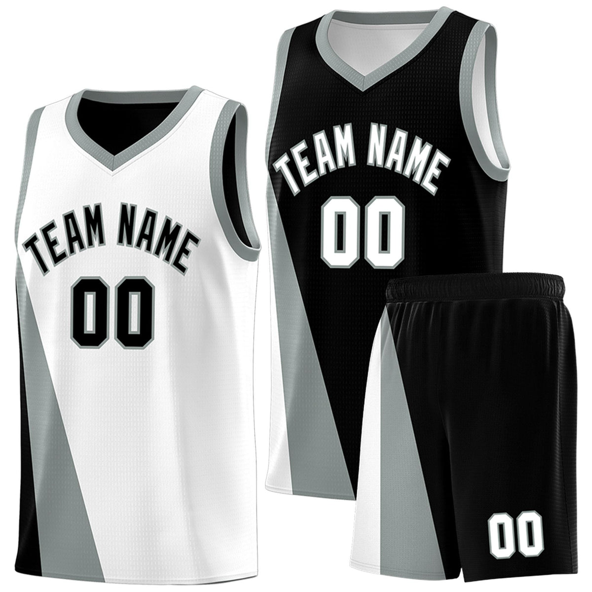 Custom White Black Slanting Two Lines Color Block Sports Uniform Basketball Jersey