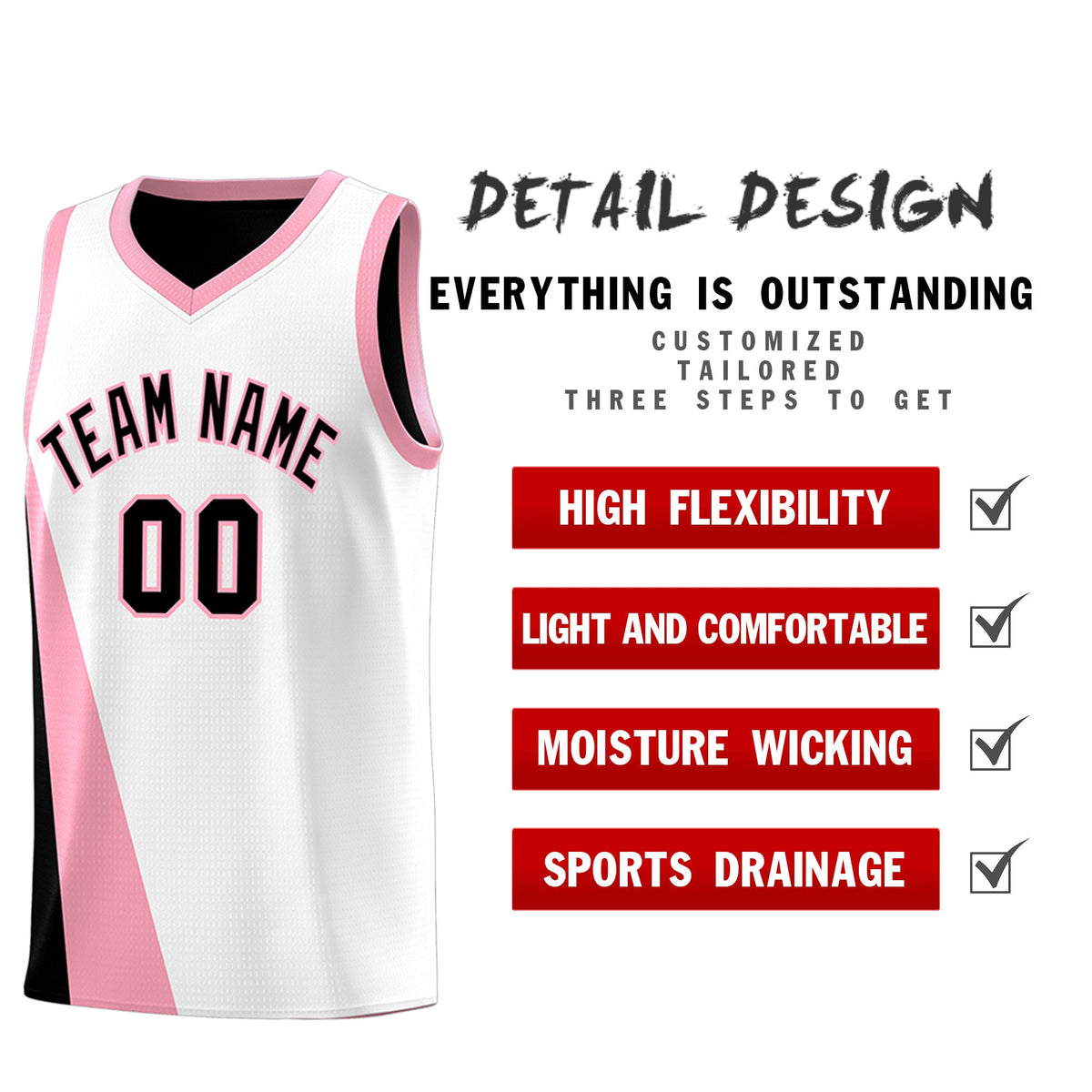 Custom White Black Slanting Two Lines Color Block Sports Uniform Basketball Jersey
