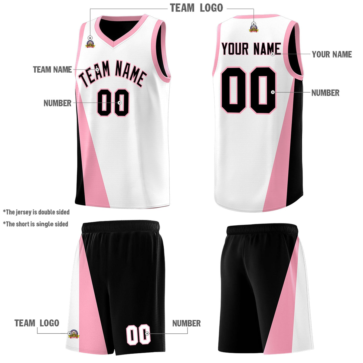 Custom White Black Slanting Two Lines Color Block Sports Uniform Basketball Jersey