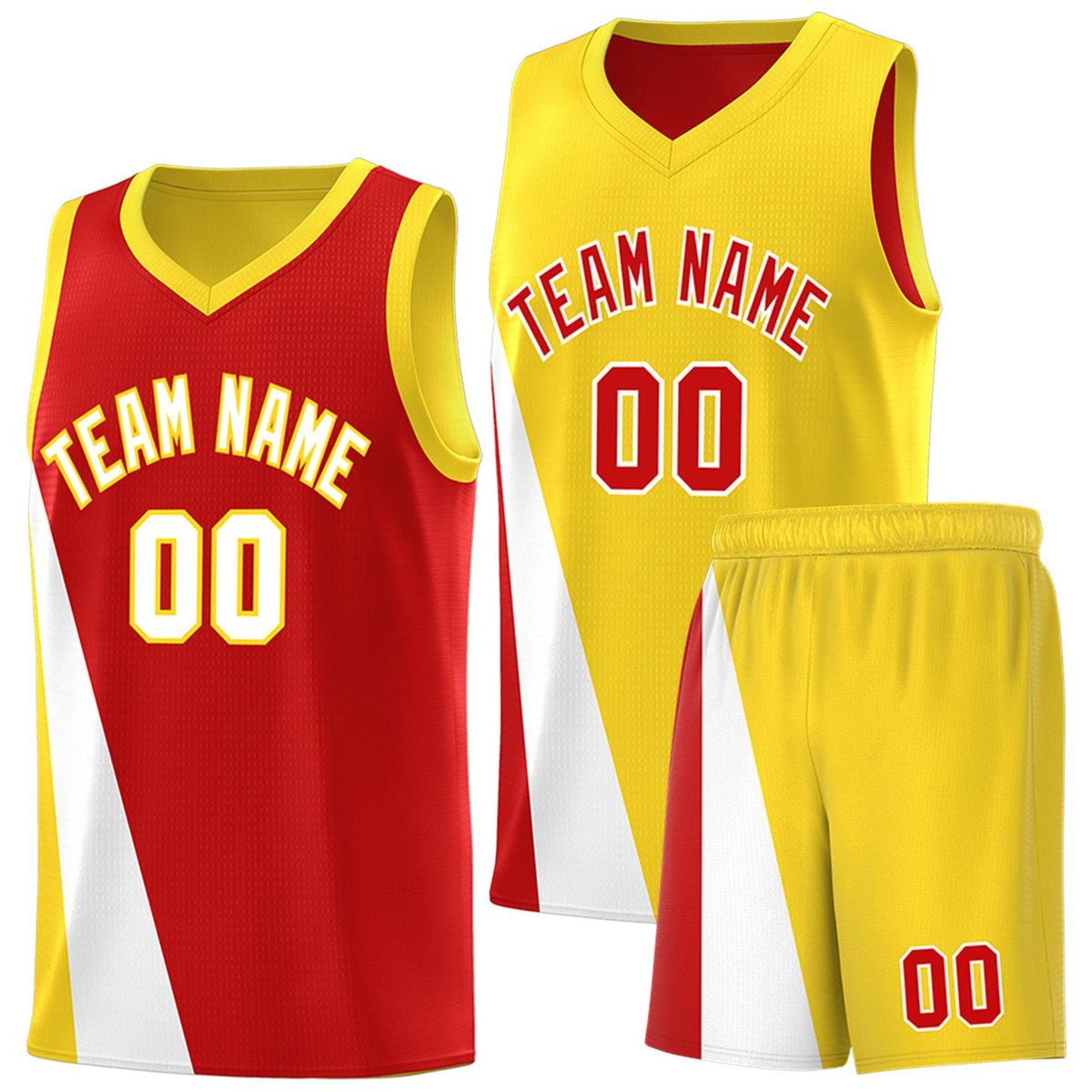 Custom Red Gold Slanting Two Lines Color Block Sports Uniform Basketball Jersey