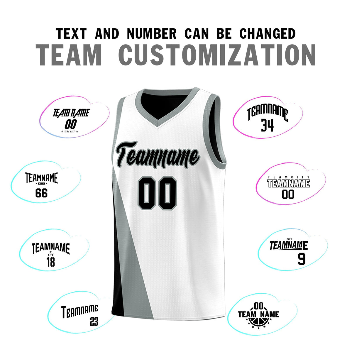 Custom White Black Slanting Two Lines Color Block Sports Uniform Basketball Jersey