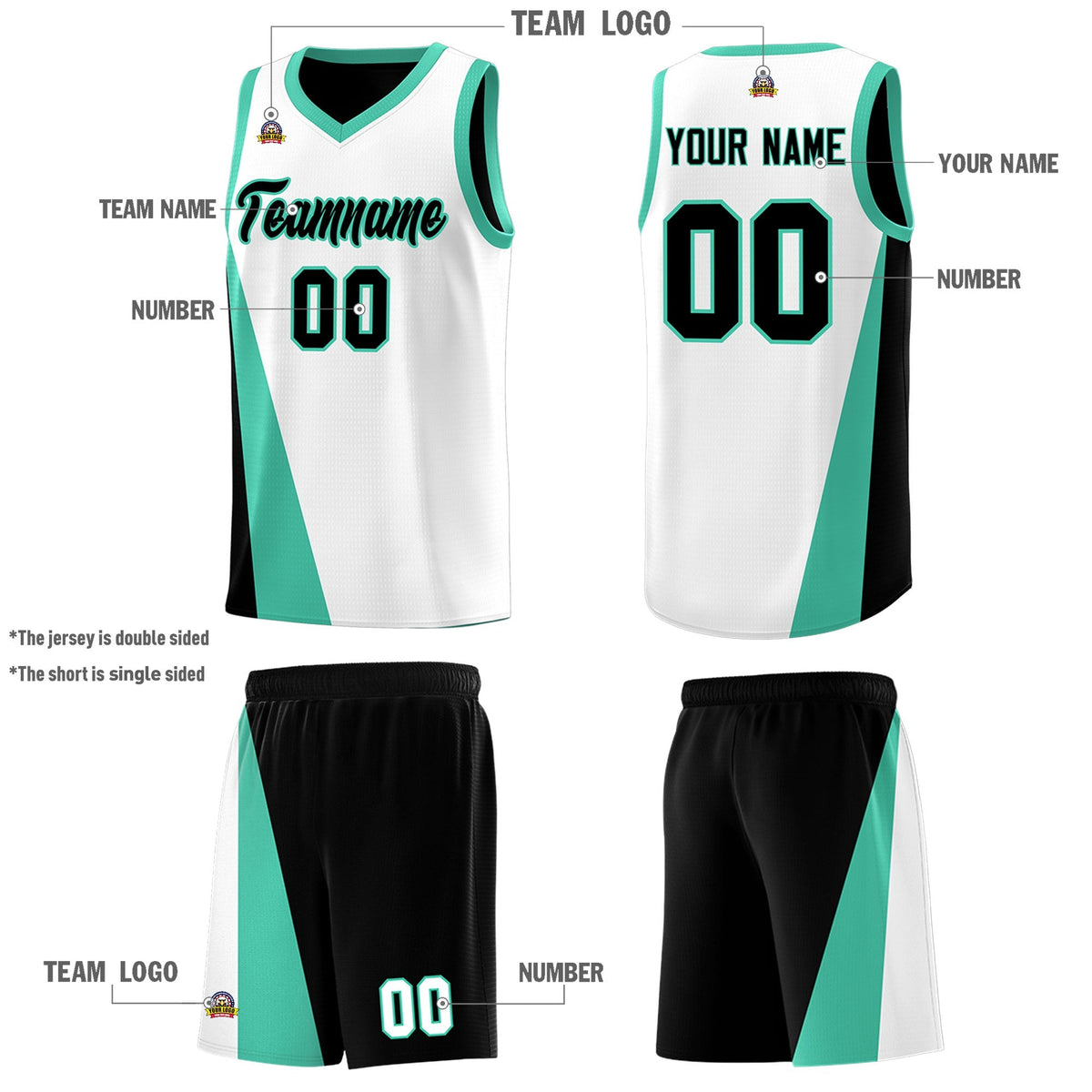 Custom White Black Slanting Two Lines Color Block Sports Uniform Basketball Jersey