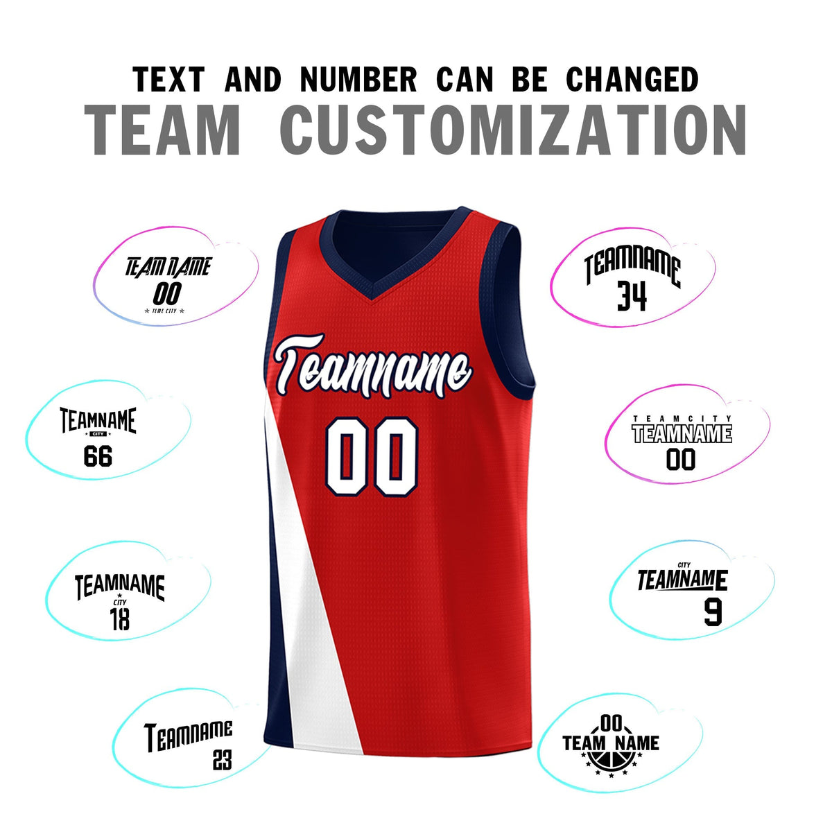 Custom Red Navy Slanting Two Lines Color Block Sports Uniform Basketball Jersey