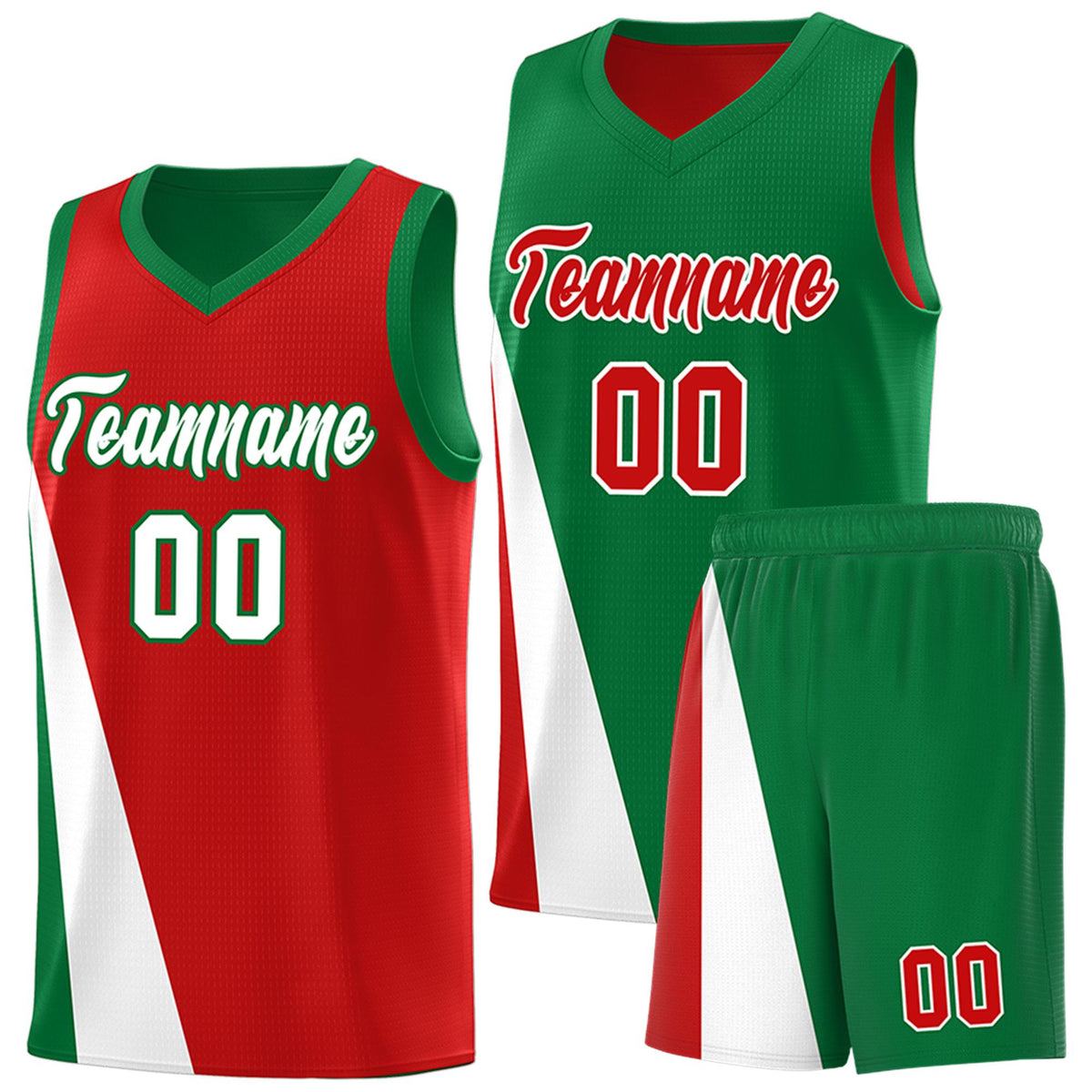 Custom Red Kelly Green Slanting Two Lines Color Block Sports Uniform Basketball Jersey