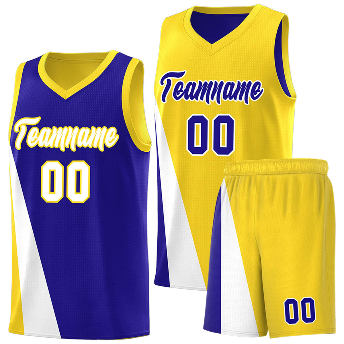 Custom Royal Gold Slanting Two Lines Color Block Sports Uniform Basketball Jersey