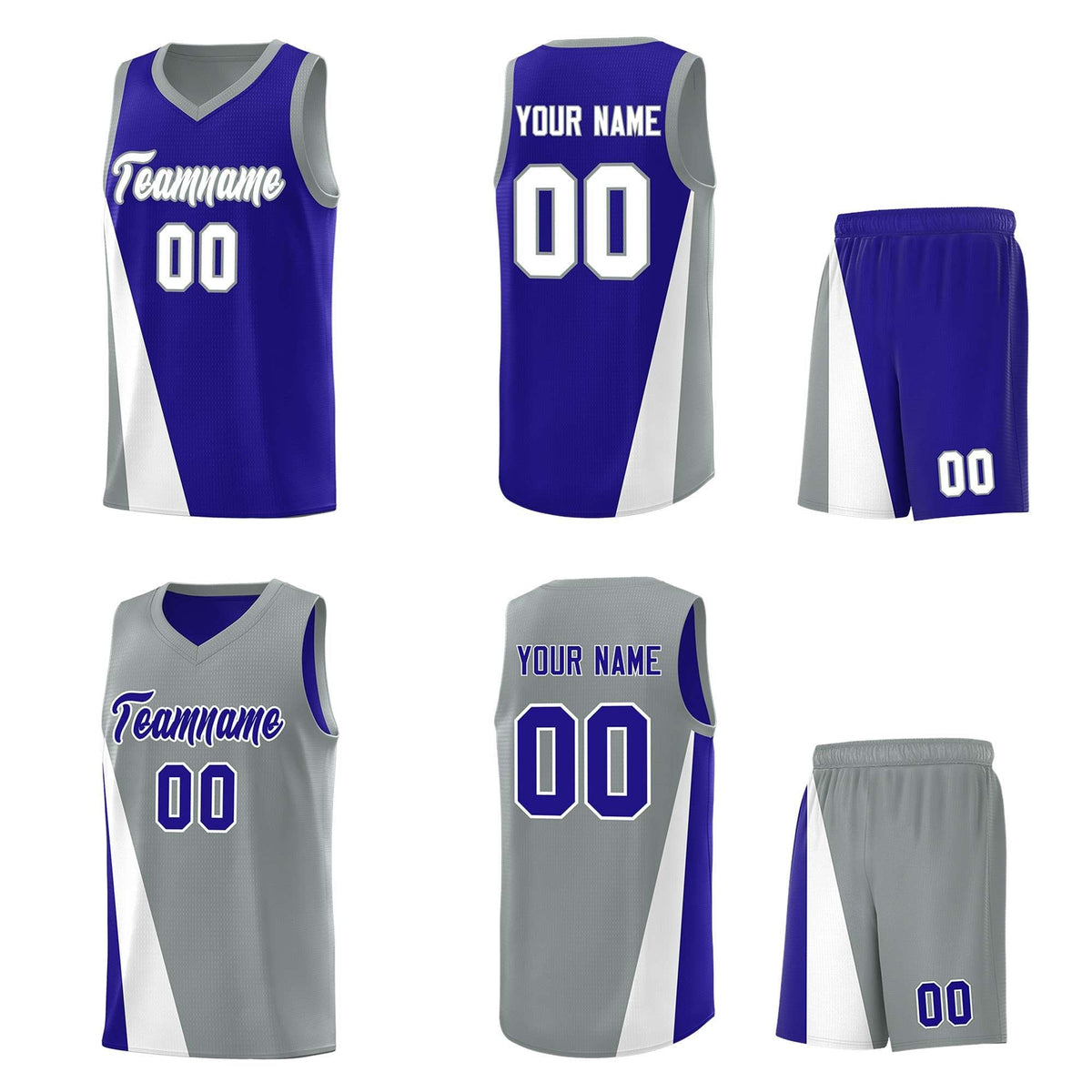 Custom Royal Gray Slanting Two Lines Color Block Sports Uniform Basketball Jersey