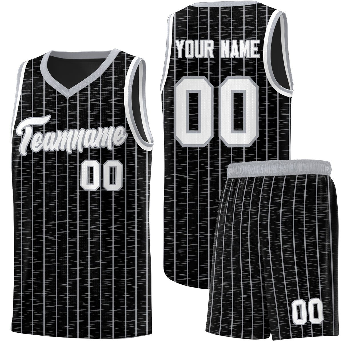 Custom Black Custom Gray Pinstripe Retro Sets Uniform Basketball Jersey