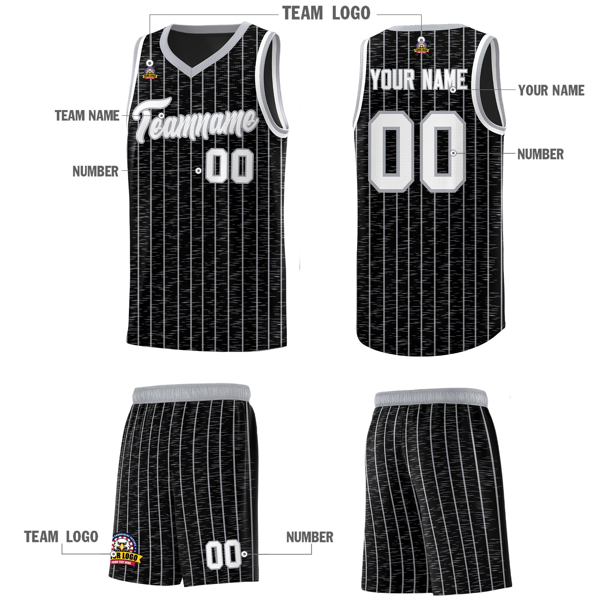 Custom Black Custom Gray Pinstripe Retro Sets Uniform Basketball Jersey