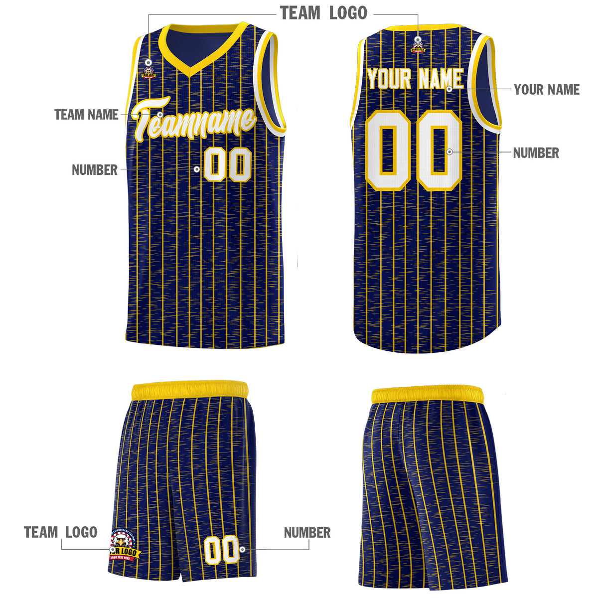 Custom Navy Custom Gray Pinstripe Retro Sets Uniform Basketball Jersey