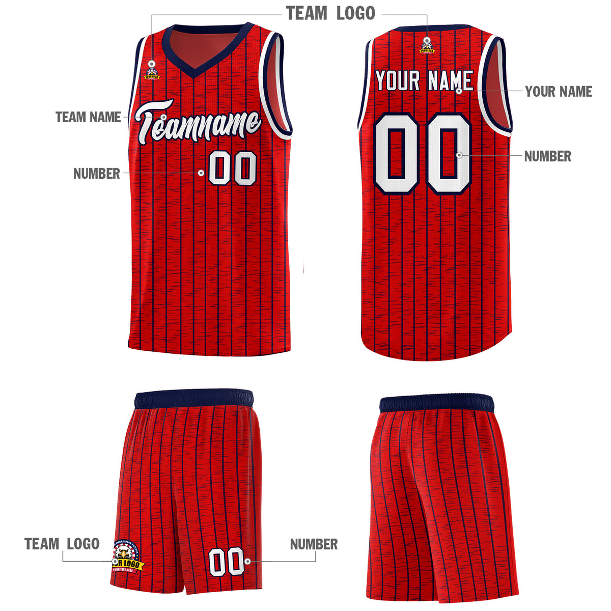 Custom Red Custom Gray Pinstripe Retro Sets Uniform Basketball Jersey