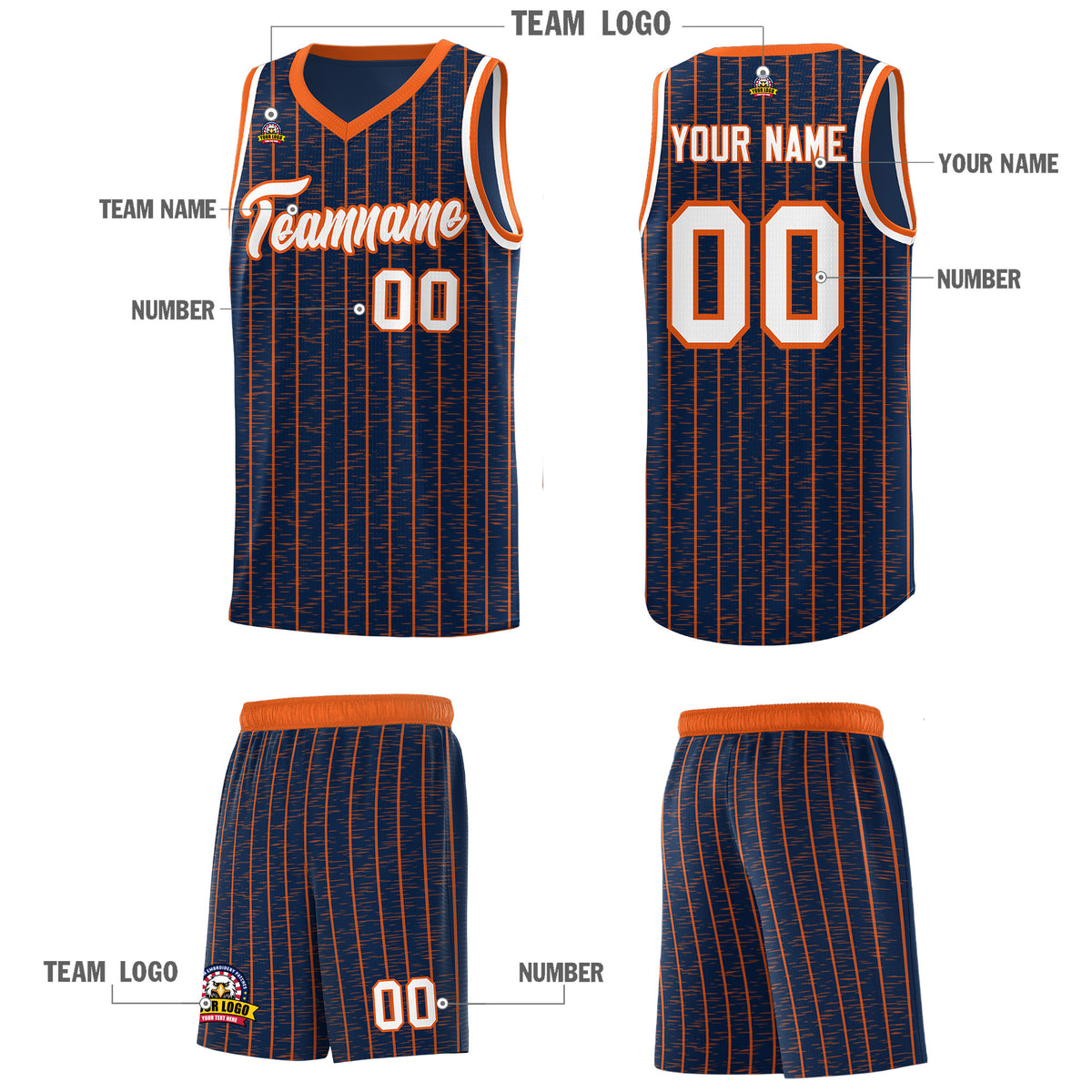 Custom Navy Custom Gray Pinstripe Retro Sets Uniform Basketball Jersey