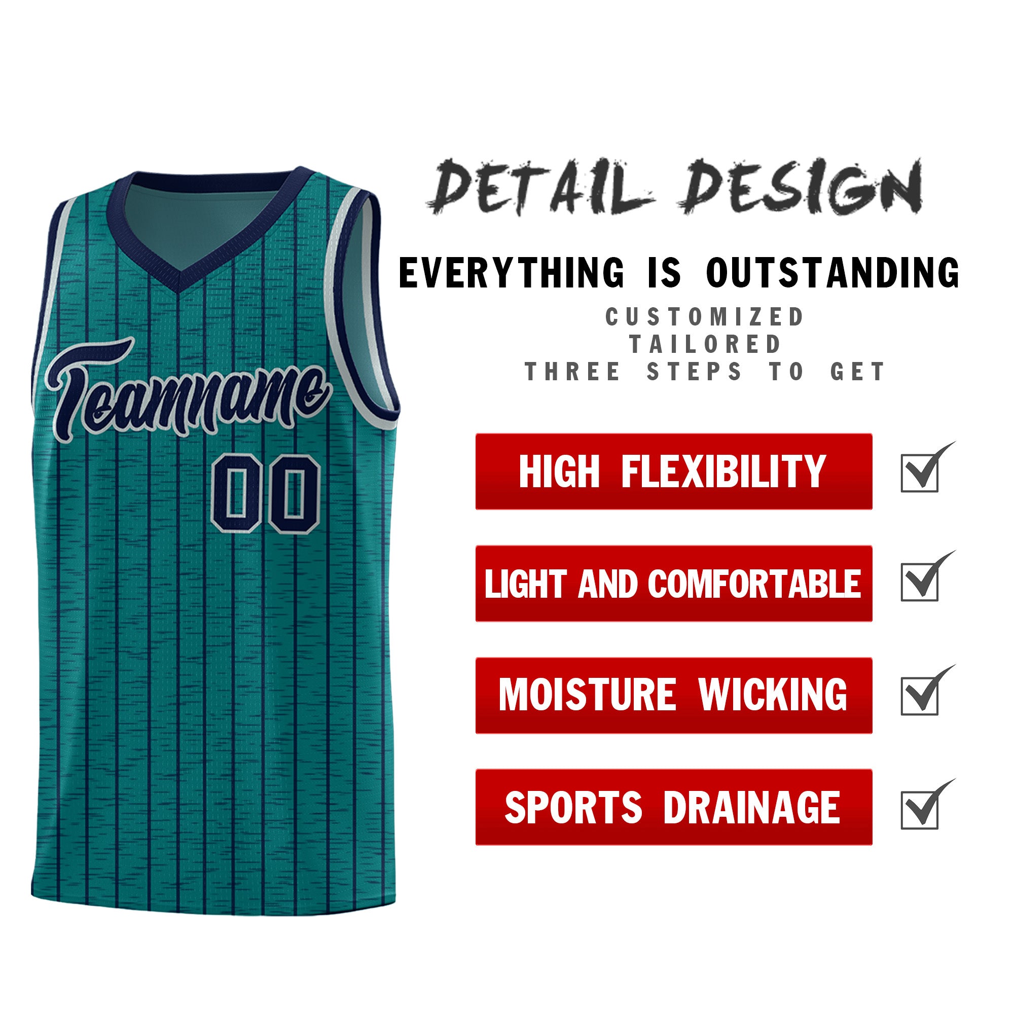 Custom Teal Custom Gray Pinstripe Retro Sets Uniform Basketball Jersey