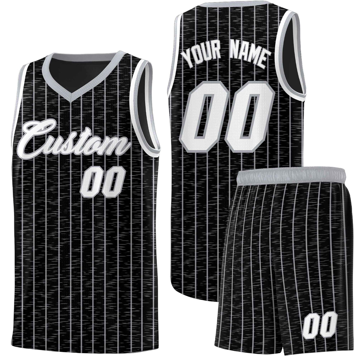 Custom Black Custom Gray Pinstripe Retro Sets Uniform Basketball Jersey