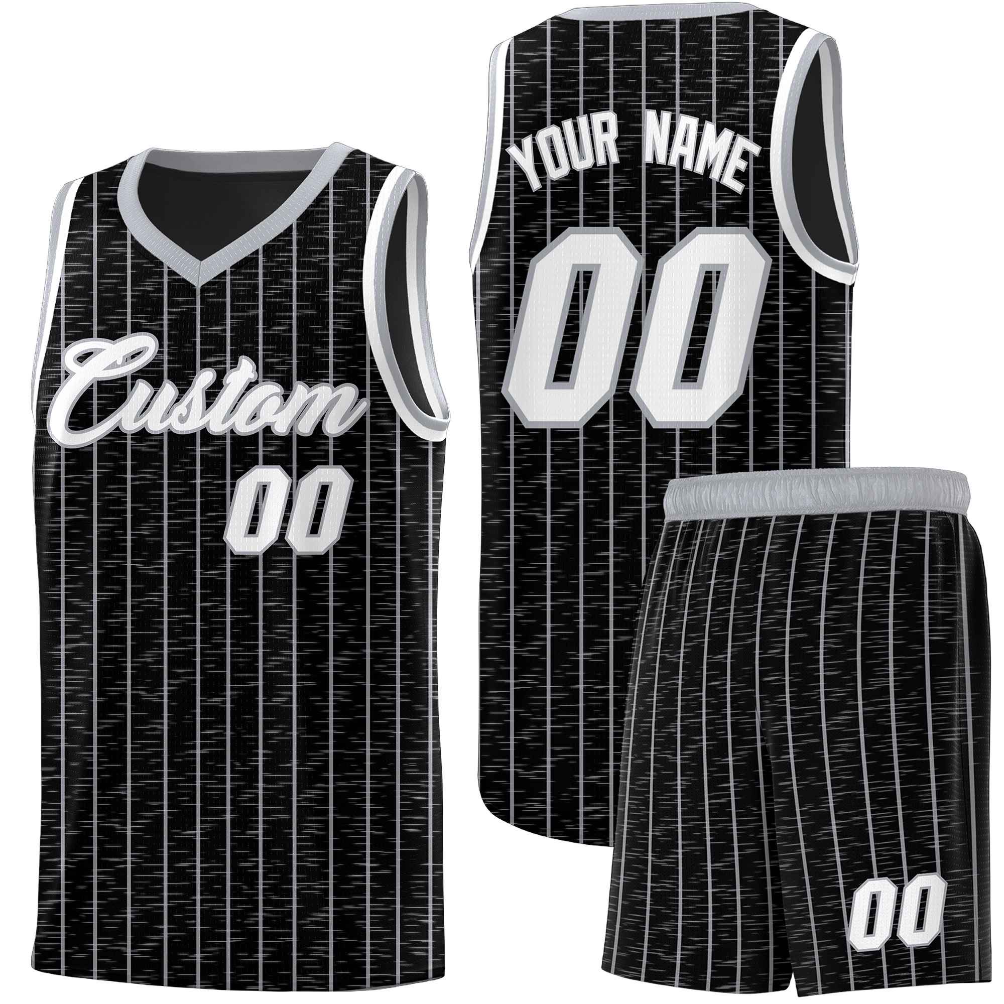 Custom Black Custom Gray Pinstripe Retro Sets Uniform Basketball Jersey