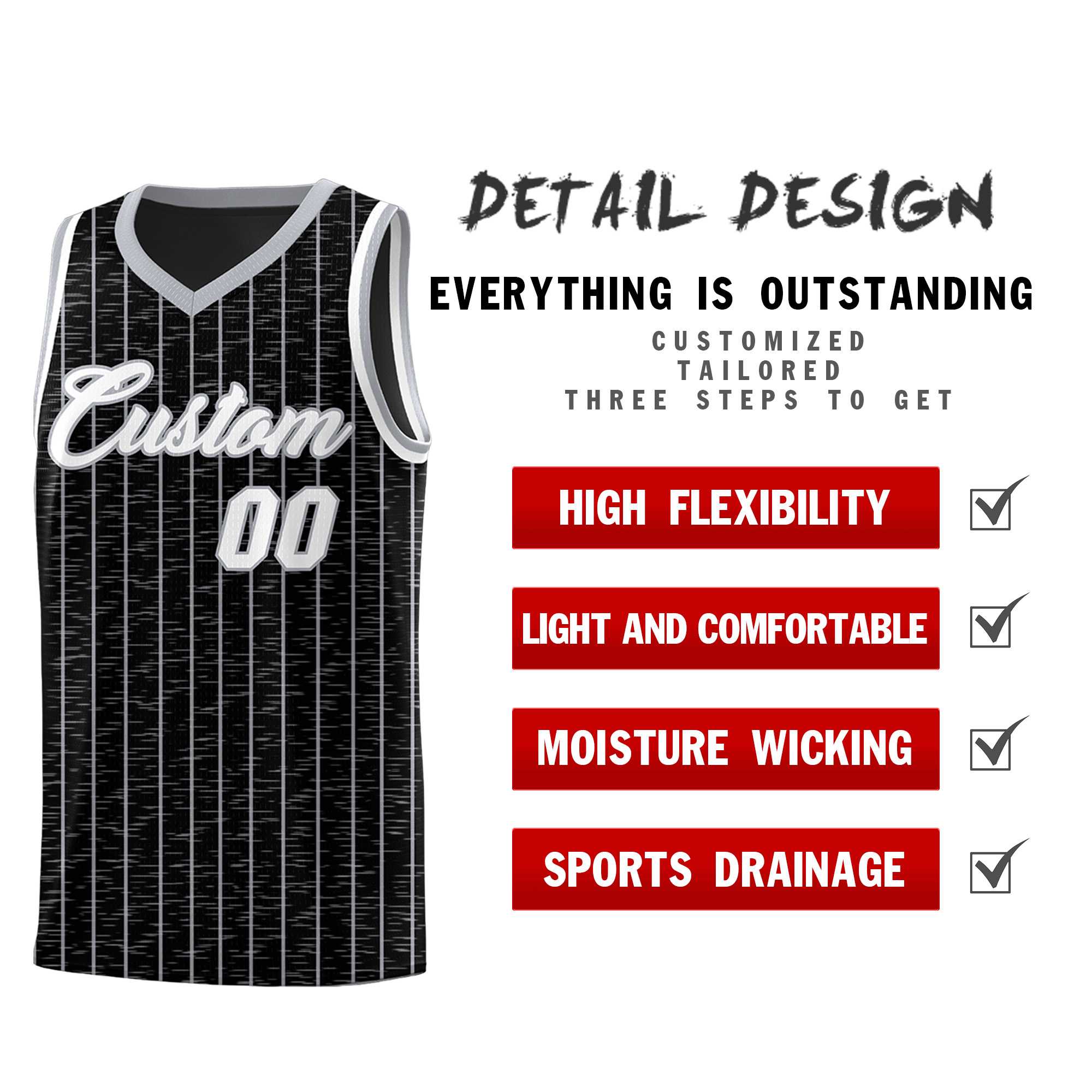 Custom Black Custom Gray Pinstripe Retro Sets Uniform Basketball Jersey