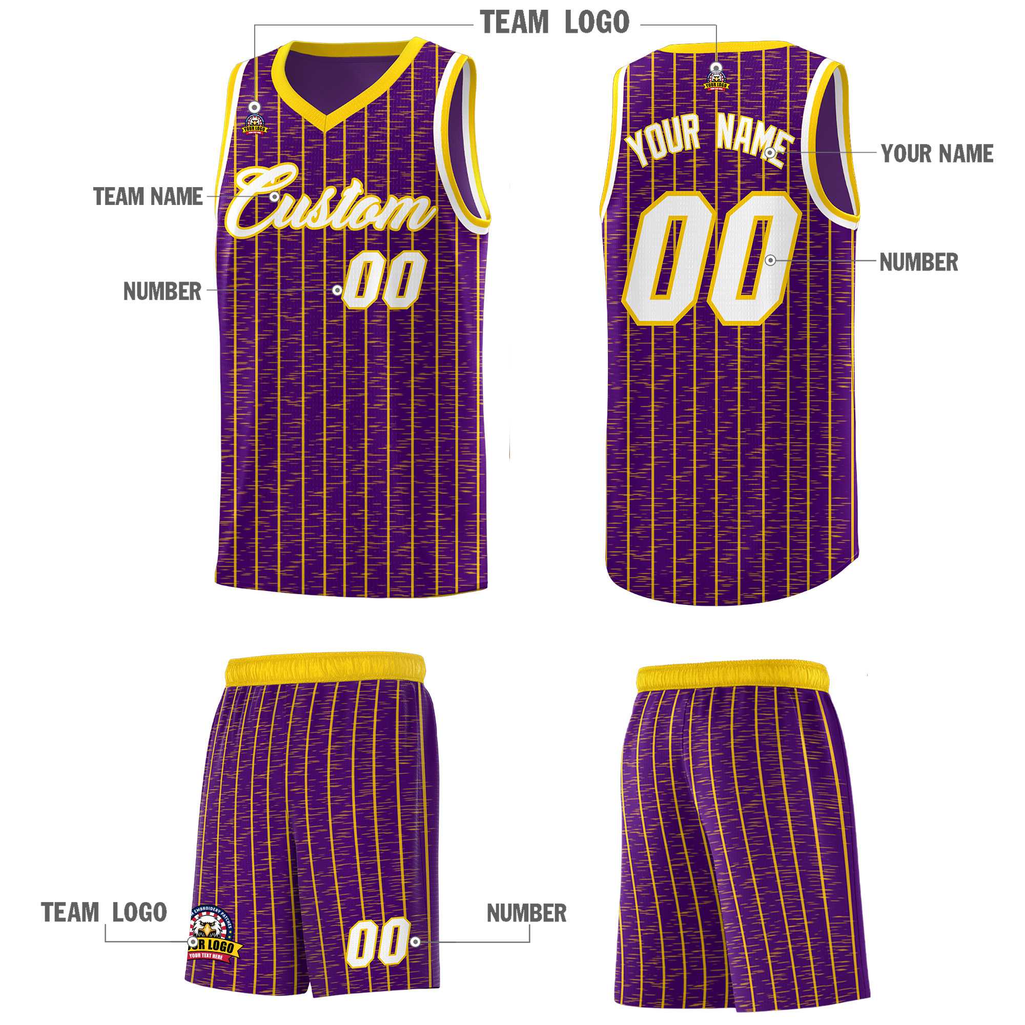 Custom Purple Custom Gray Pinstripe Retro Sets Uniform Basketball Jersey
