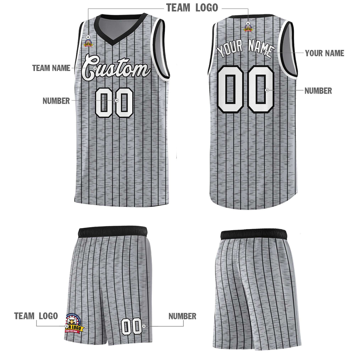 Custom Gray Custom Gray Pinstripe Retro Sets Uniform Basketball Jersey