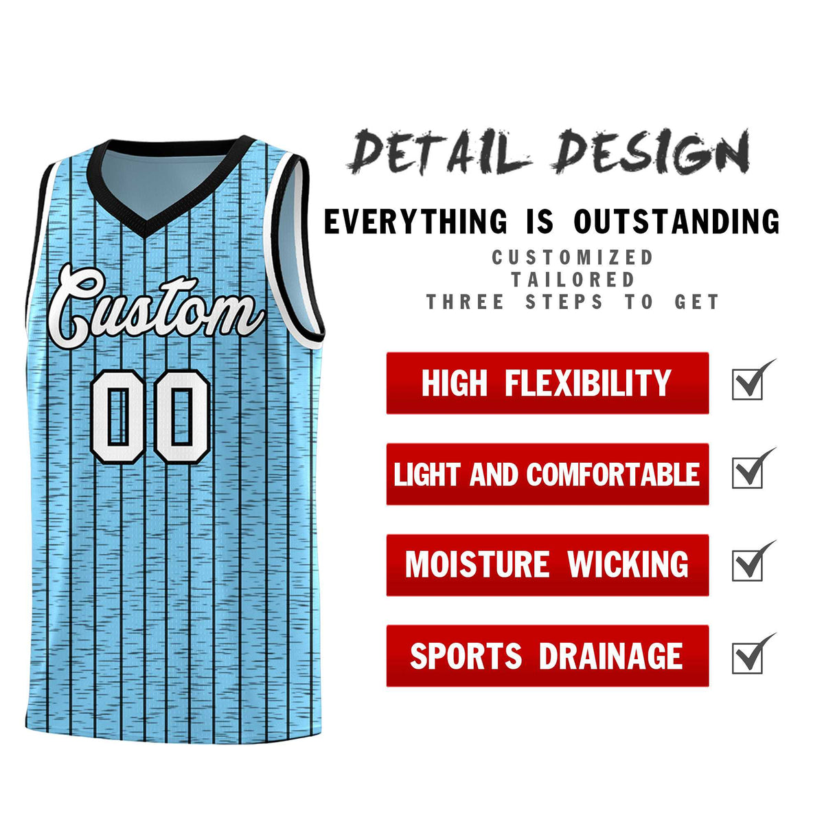 Custom Light Blue Custom Gray Pinstripe Retro Sets Uniform Basketball Jersey