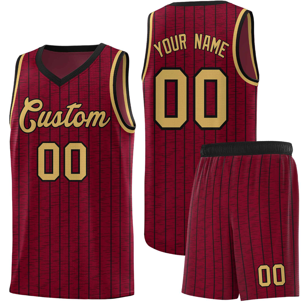 Custom Crimson Custom Gray Pinstripe Retro Sets Uniform Basketball Jersey
