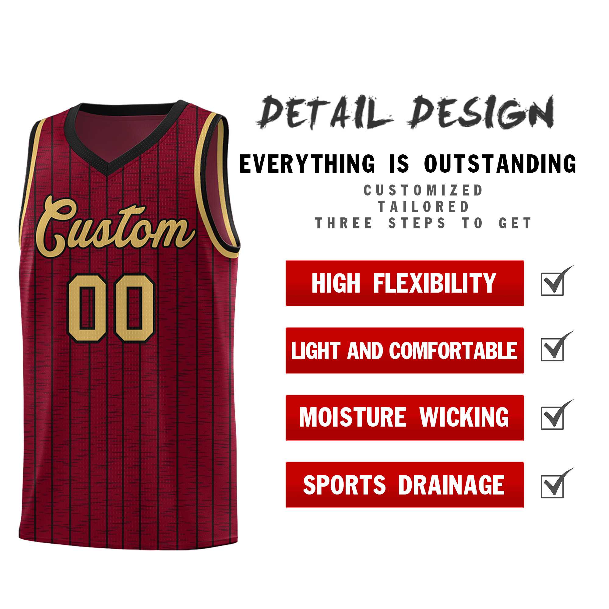 Custom Crimson Custom Gray Pinstripe Retro Sets Uniform Basketball Jersey