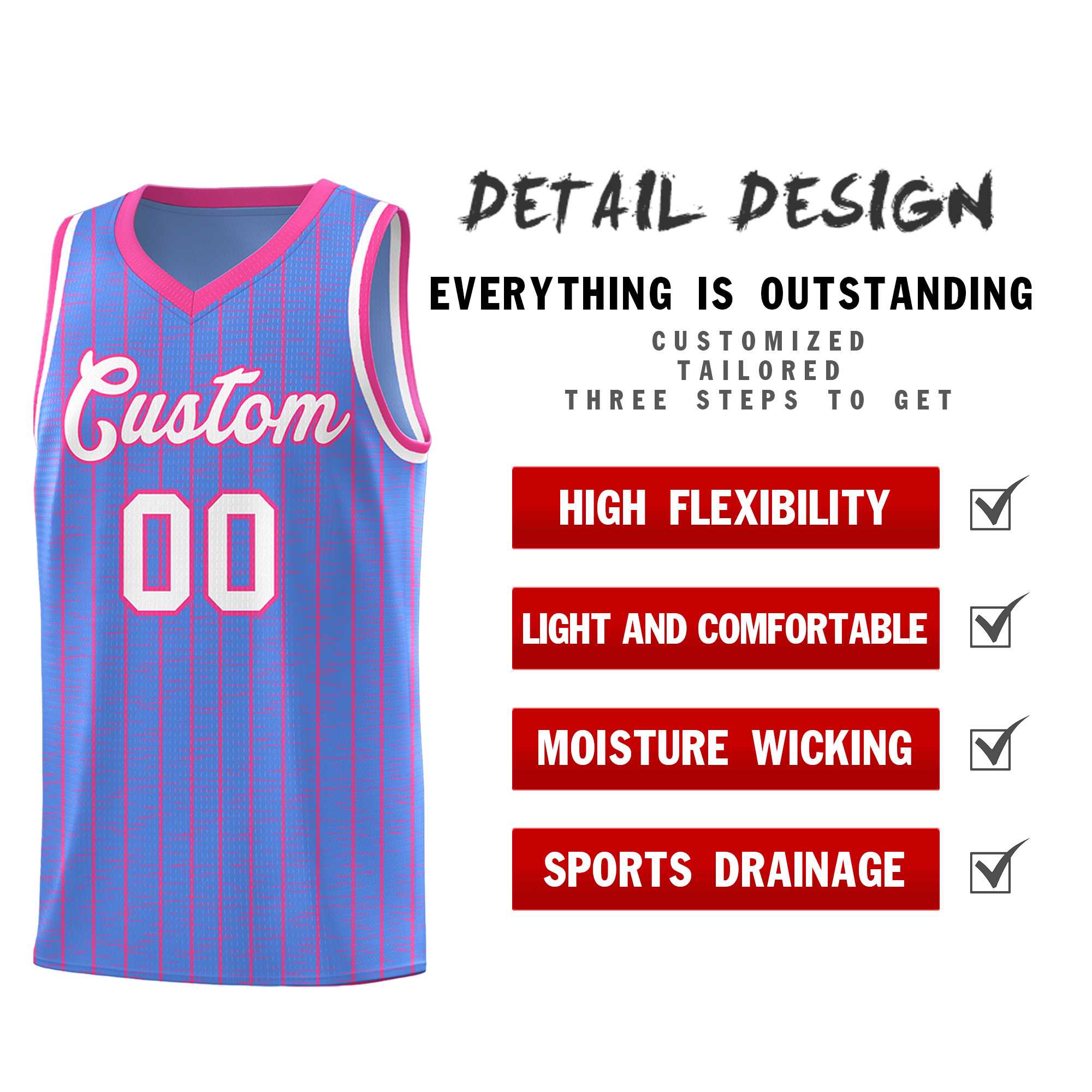 Custom Light Blue Custom Gray Pinstripe Retro Sets Uniform Basketball Jersey