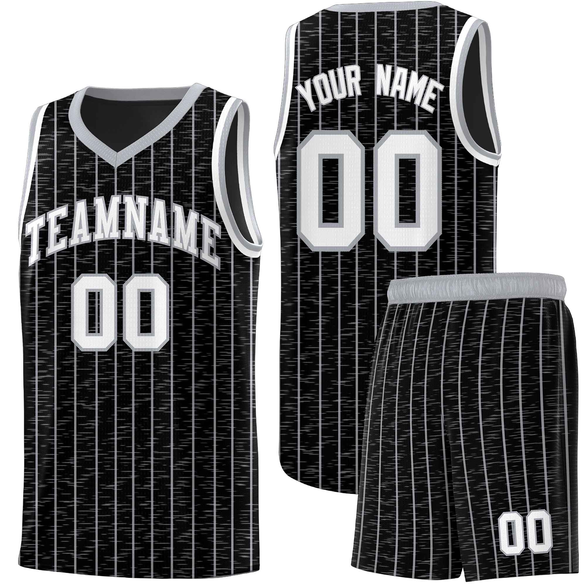 Custom Black Custom Gray Pinstripe Retro Sets Uniform Basketball Jersey