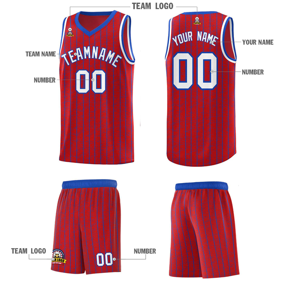Custom Red Custom Gray Pinstripe Retro Sets Uniform Basketball Jersey