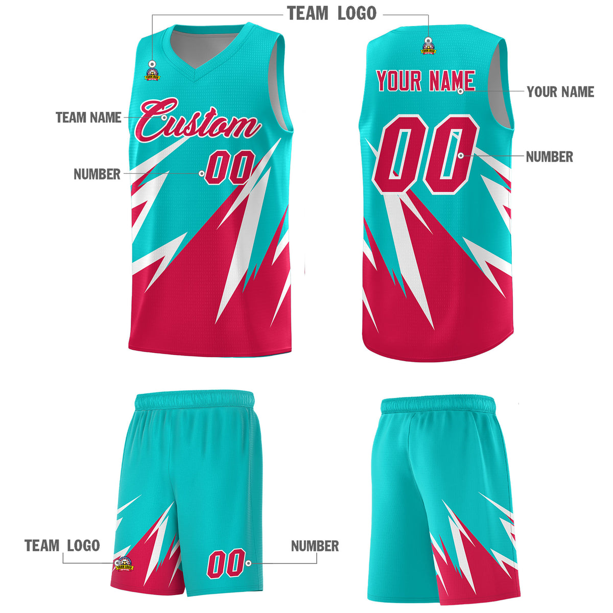 Custom Aqua Abstract Mountain Pattern Sports Uniform Basketball Jersey