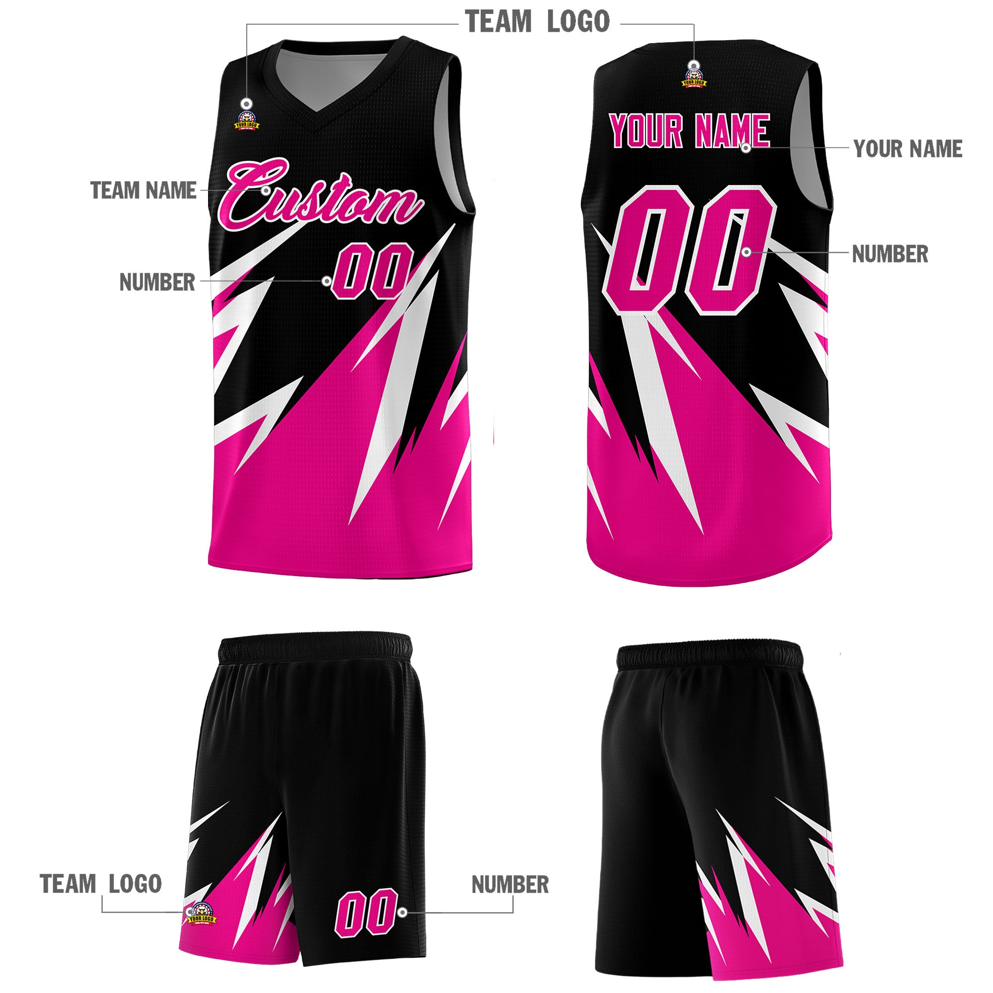 Custom Black Abstract Mountain Pattern Sports Uniform Basketball Jersey