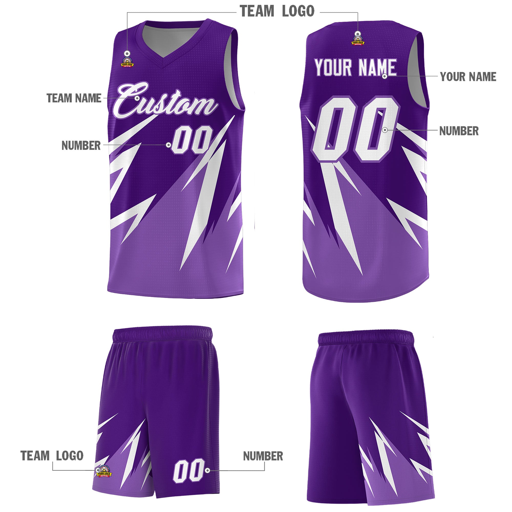 Custom Purple Abstract Mountain Pattern Sports Uniform Basketball Jersey